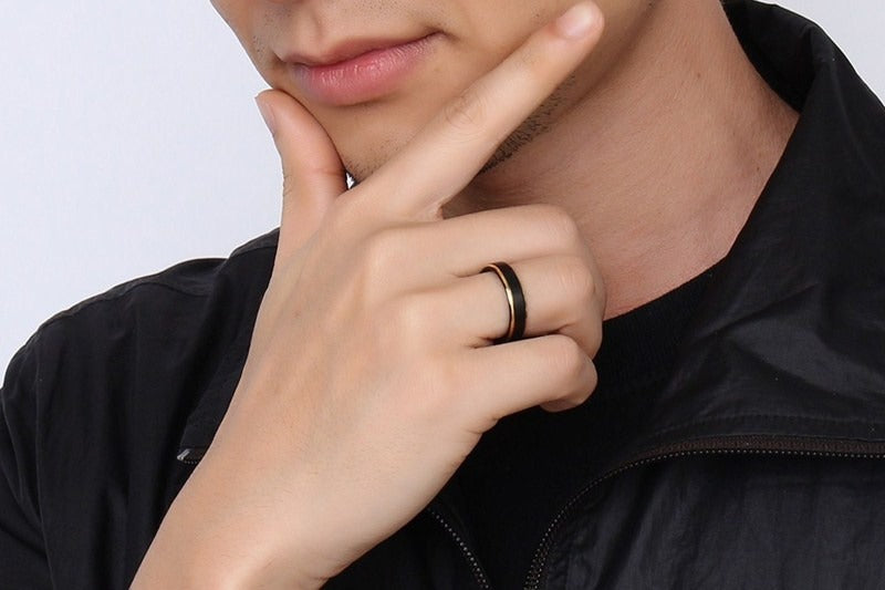 Kemstone Tungsten Steel Graduation Ring – 5mm Black & Gold Matte Finish Men's TCR-061