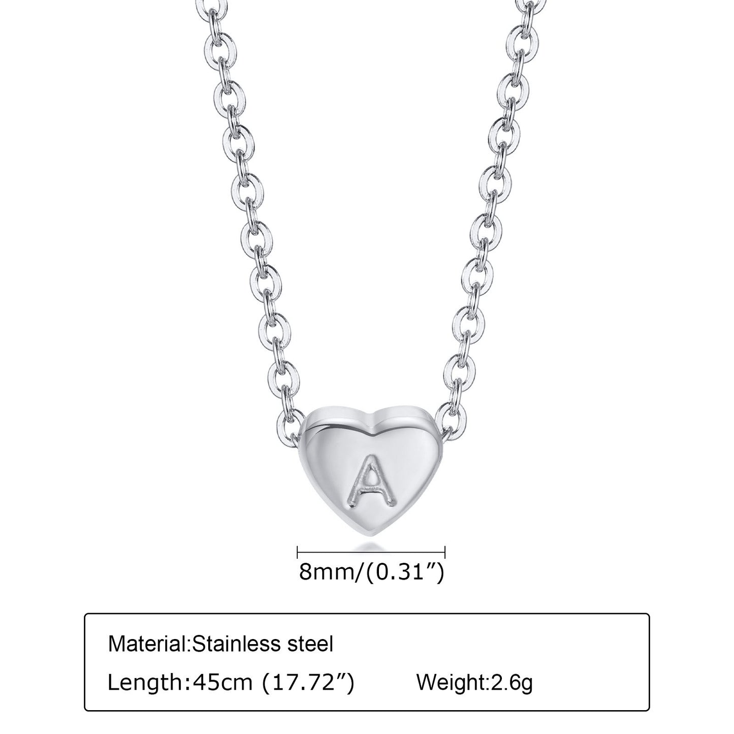 Collar de acero inoxidable Kemstone con letras de corazón - Colgante de amor con 26 letras del alfabeto PN-1670