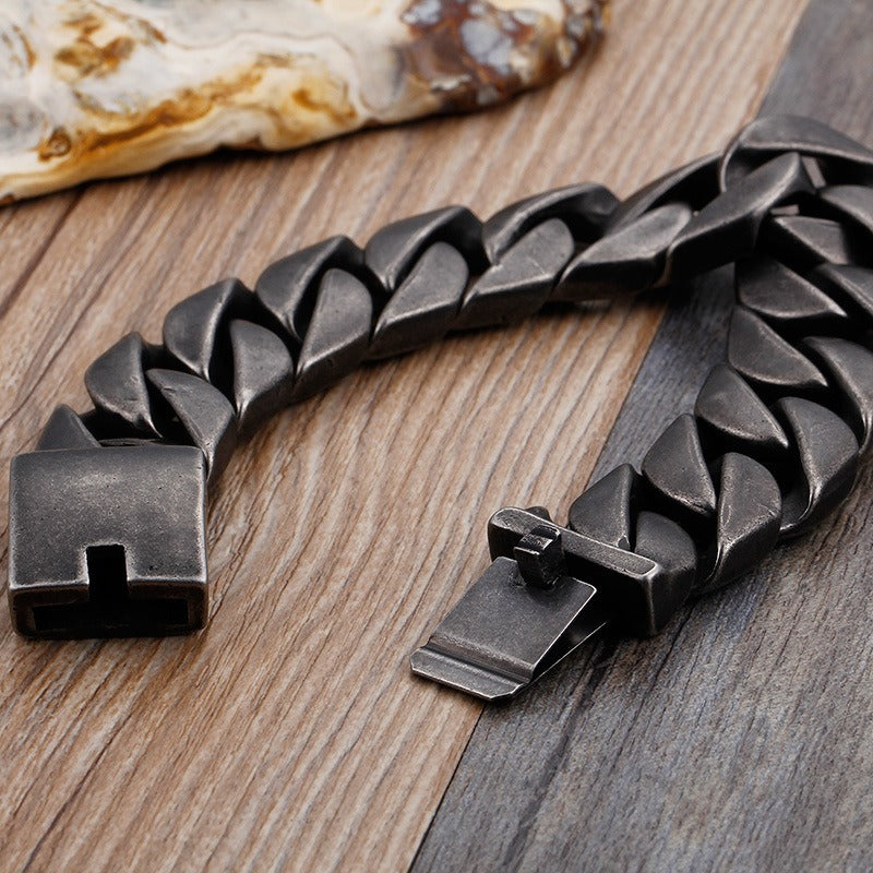 Kemstone Matte Titanium Steel Cuban Link Bracelet – Rugged Minimalist Chain for Men’s Urban & Gothic Style KB162789
