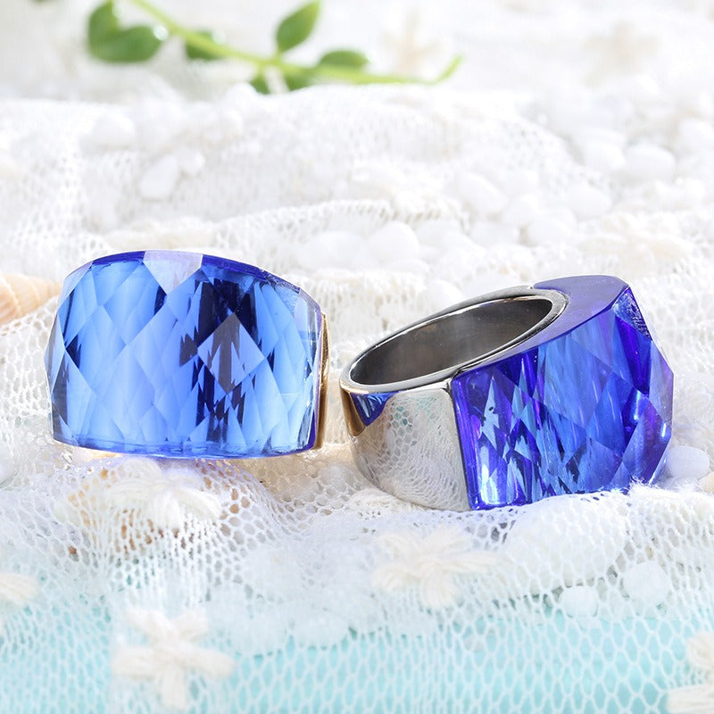Anillo de oro de 18 quilates con baño electrolítico al vacío de Kemstone y cristal multicolor, diseño de estética simplificada KR31887-K