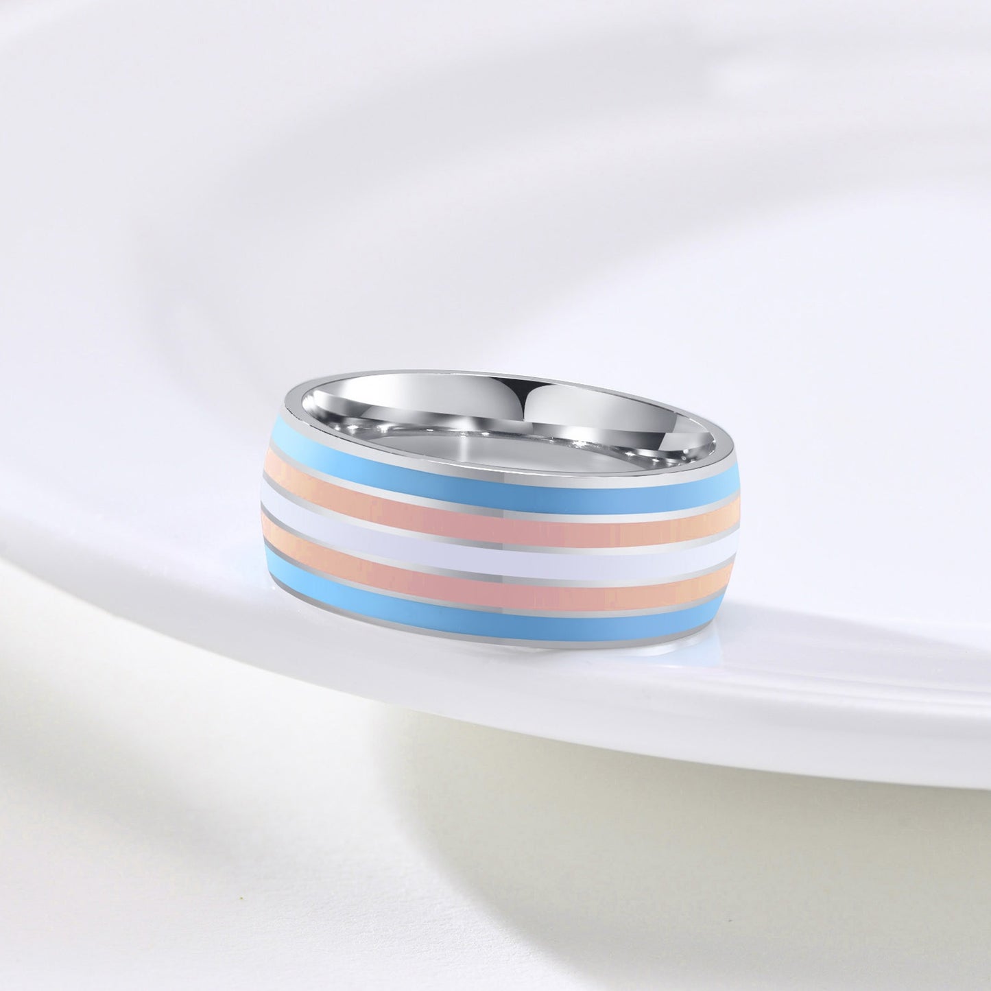 Anillo de cinta arcoíris Kemstone de 8 mm | Joya llamativa de acero de colores para uso diario y regalo PR-033