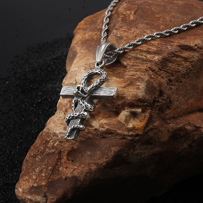 Kemstone Men’s Snake Pendant Necklace – Stainless Steel Gothic Punk Amulet, Norse Dark Jewelry KP55376-BD