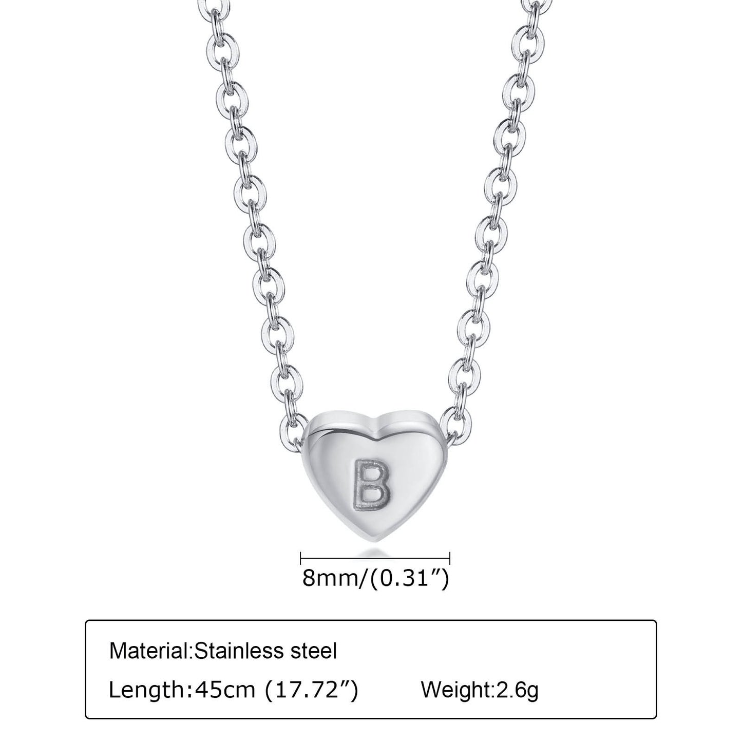 Collar de acero inoxidable Kemstone con letras de corazón - Colgante de amor con 26 letras del alfabeto PN-1670