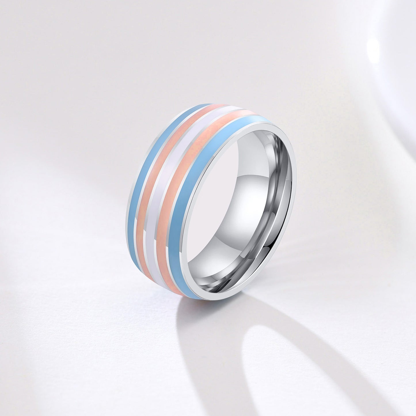 Anillo de cinta arcoíris Kemstone de 8 mm | Joya llamativa de acero de colores para uso diario y regalo PR-033