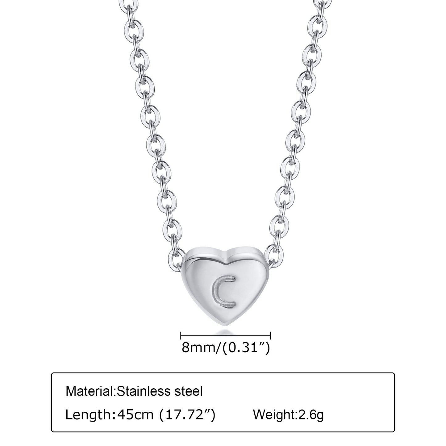 Collar de acero inoxidable Kemstone con letras de corazón - Colgante de amor con 26 letras del alfabeto PN-1670