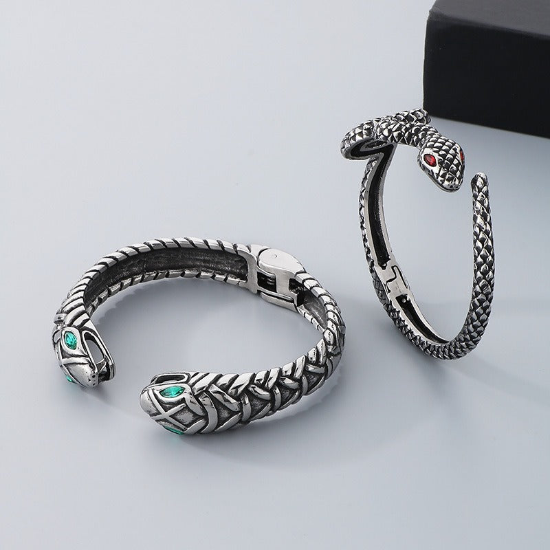 Kemstone Men’s Snake Cuff Bracelet Collection – Punk Norse Stainless Steel Open Bangle Gothic Streetwear KB139904