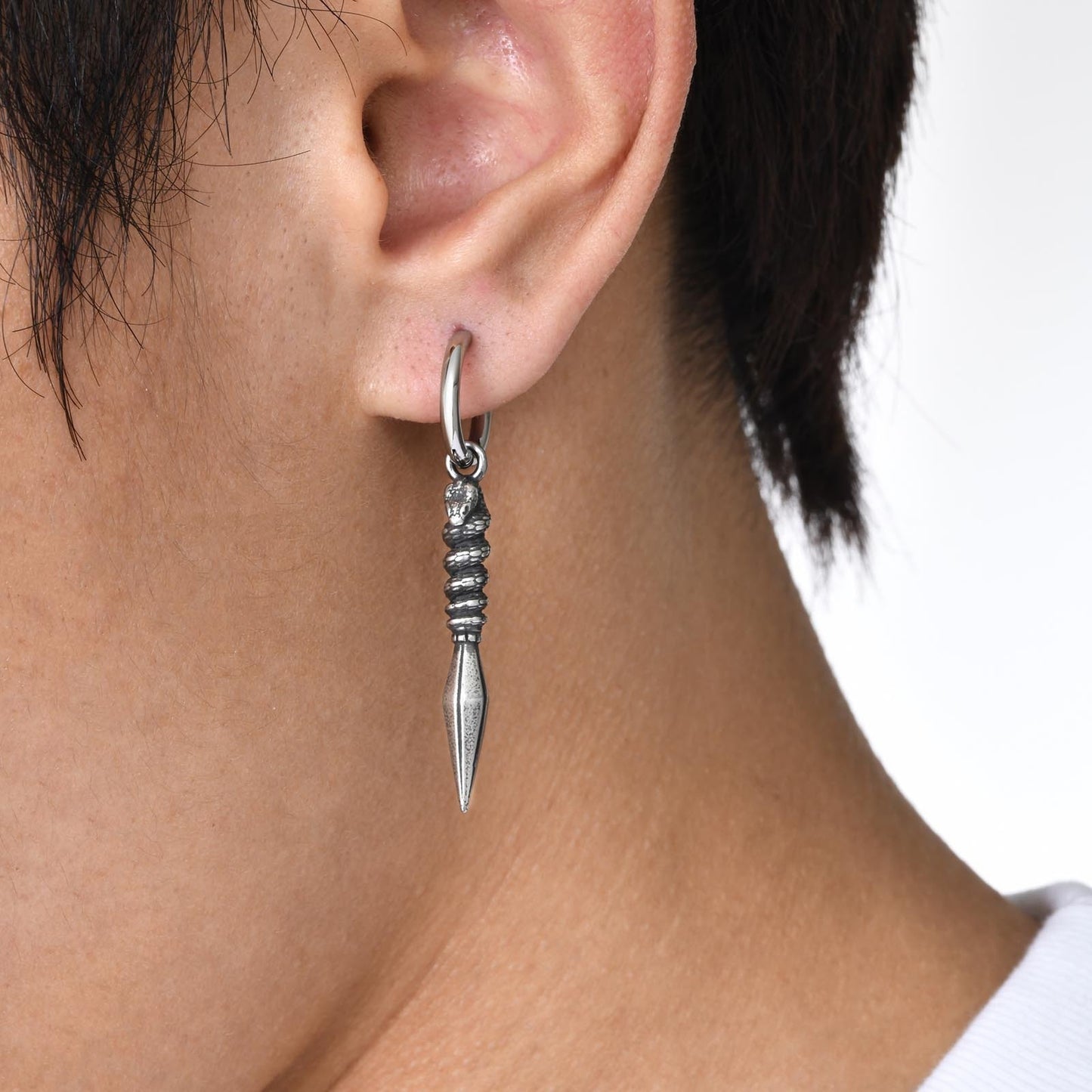 Men's Gothic Cross Hoop Earring – Stainless Steel Sword & Spear Designs ED-684