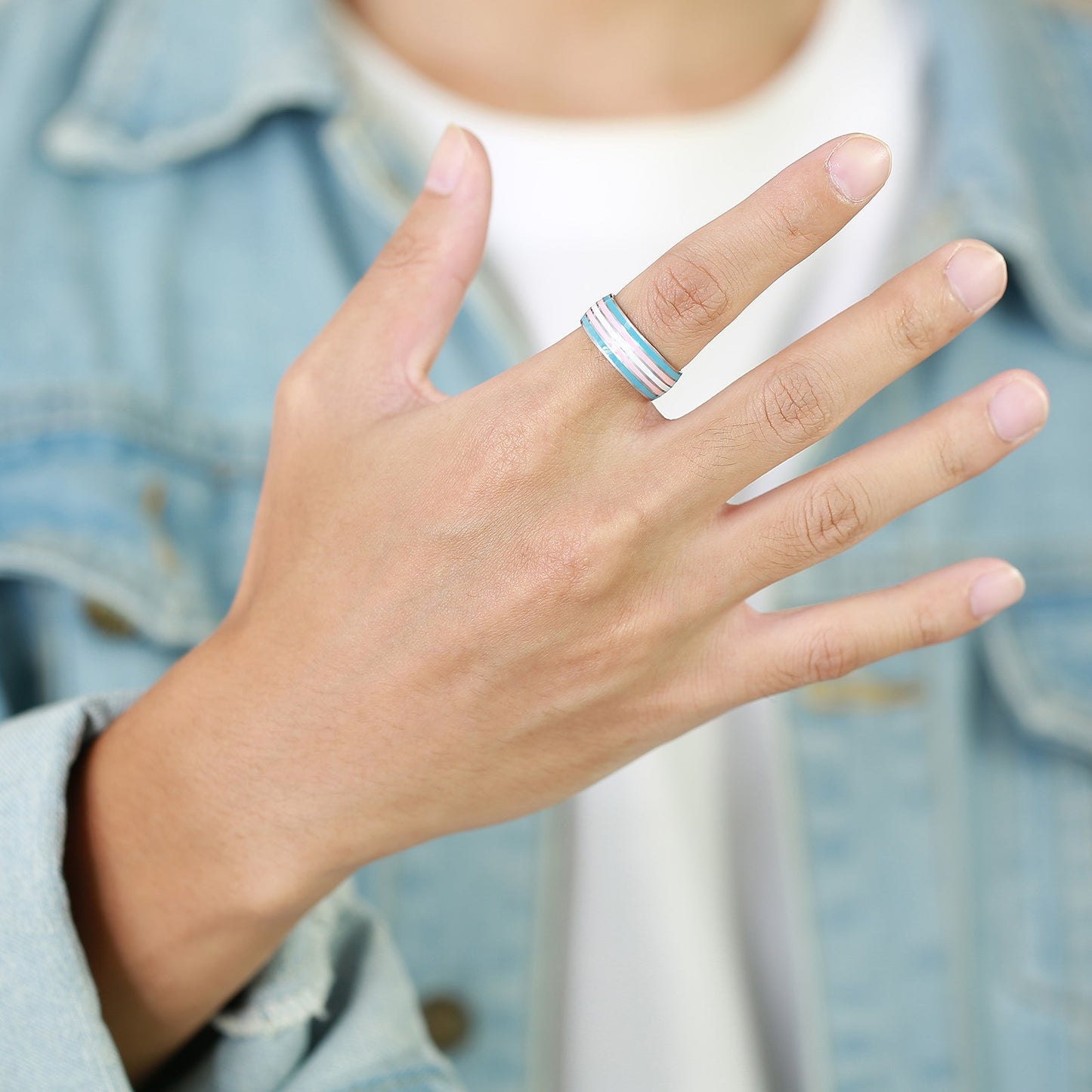 Anillo de cinta arcoíris Kemstone de 8 mm | Joya llamativa de acero de colores para uso diario y regalo PR-033