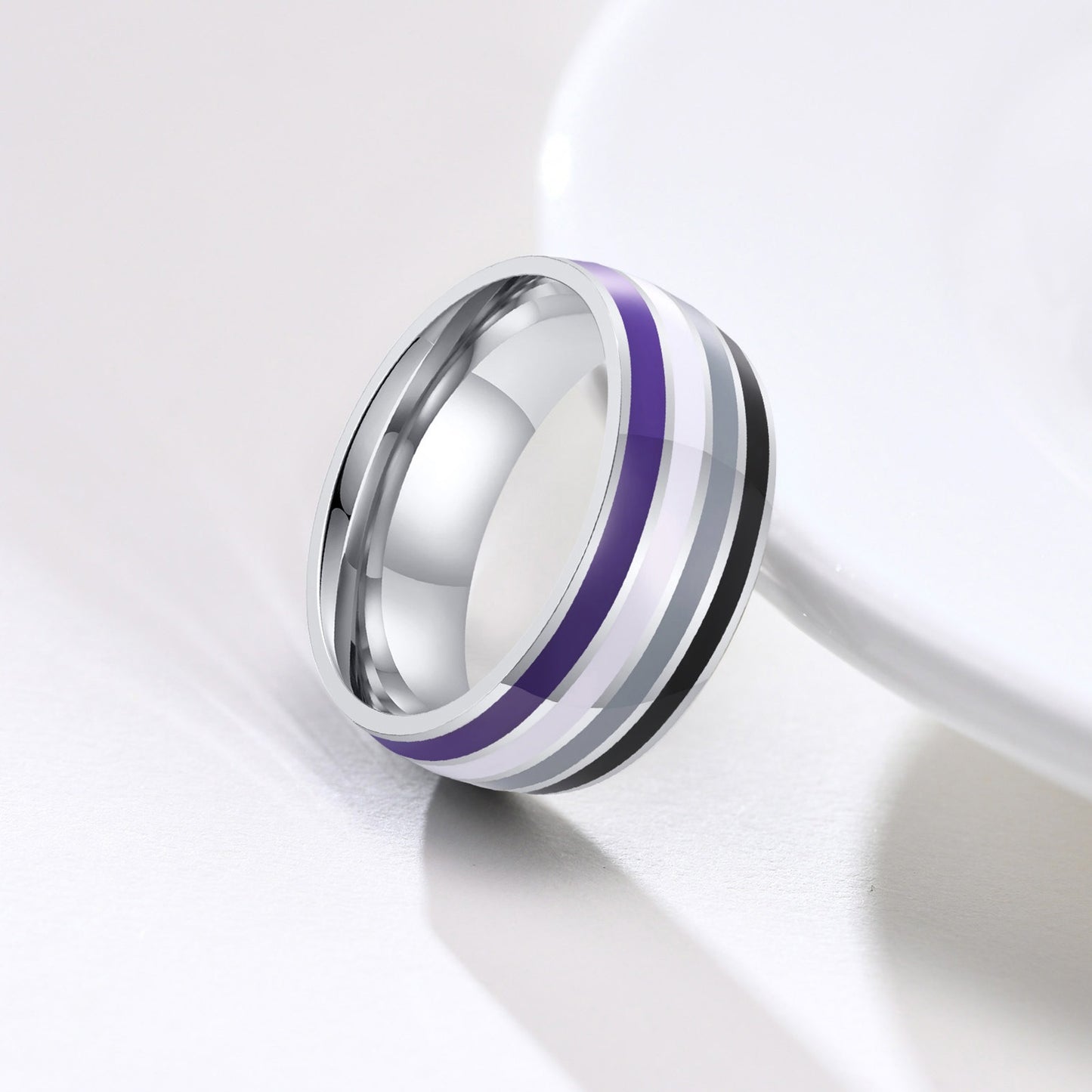 Anillo de cinta arcoíris Kemstone de 8 mm | Joya llamativa de acero de colores para uso diario y regalo PR-033