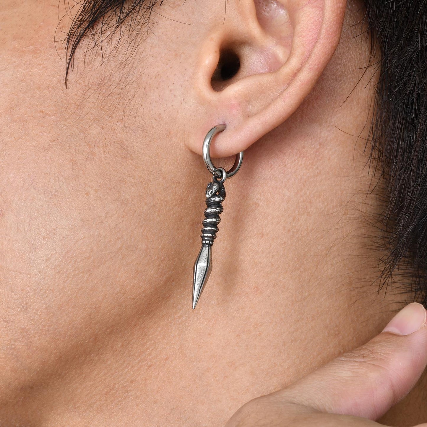 Men's Gothic Cross Hoop Earring – Stainless Steel Sword & Spear Designs ED-684