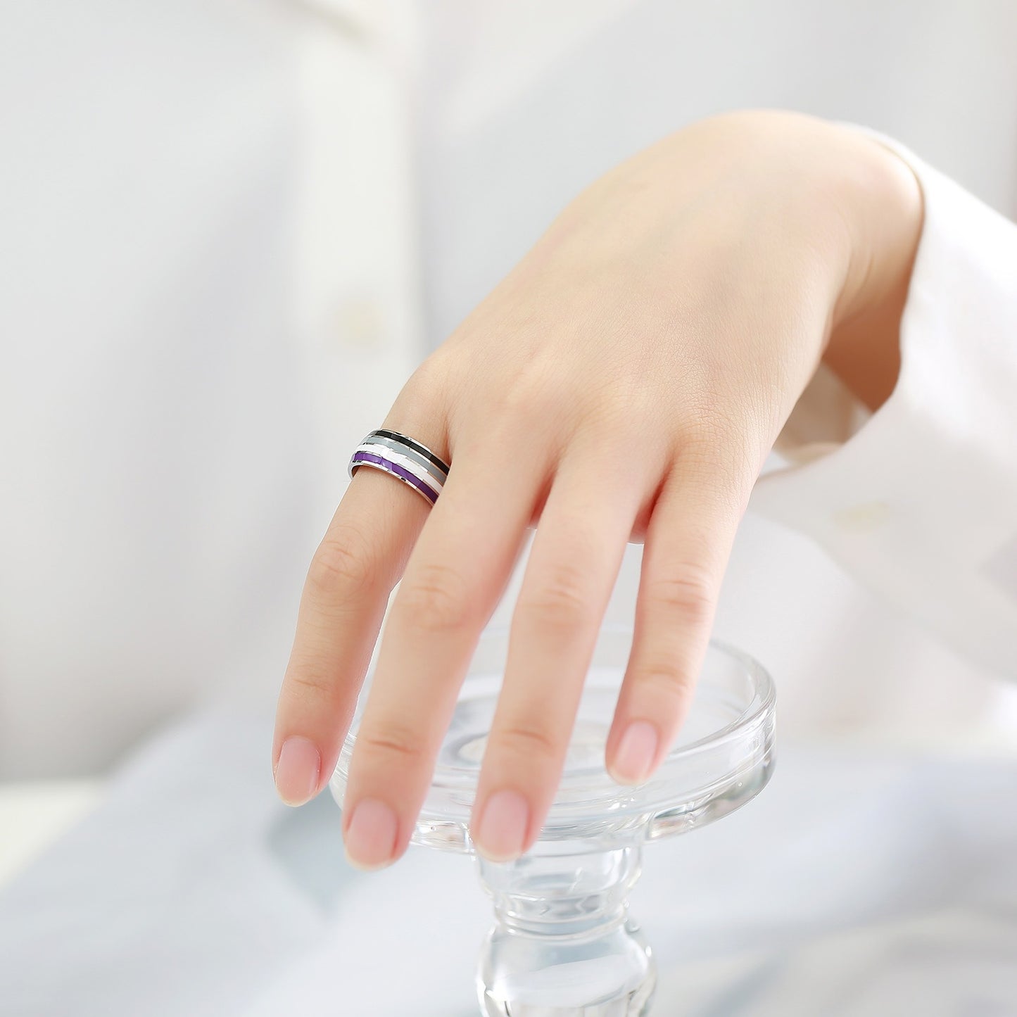 Anillo de cinta arcoíris Kemstone de 8 mm | Joya llamativa de acero de colores para uso diario y regalo PR-033