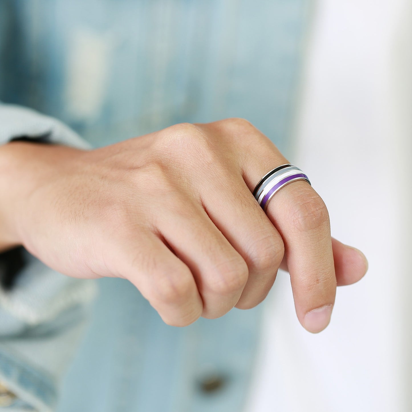Anillo de cinta arcoíris Kemstone de 8 mm | Joya llamativa de acero de colores para uso diario y regalo PR-033