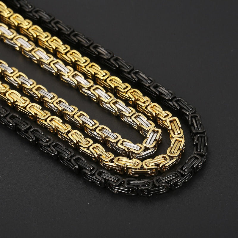Kemstone King’s Byzantine Chain Necklace for Men – Heavy-Duty Stainless Steel Statement Jewelry KN33444-Z