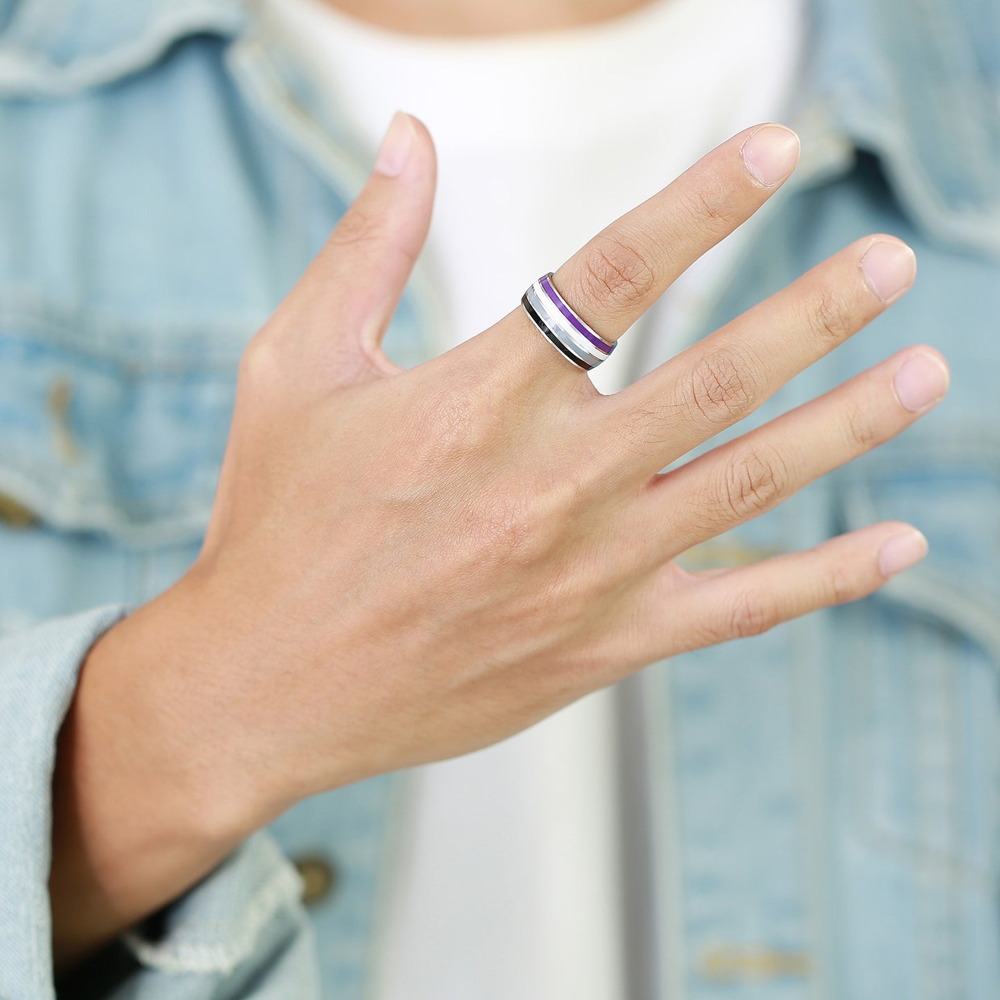 Anillo de cinta arcoíris Kemstone de 8 mm | Joya llamativa de acero de colores para uso diario y regalo PR-033