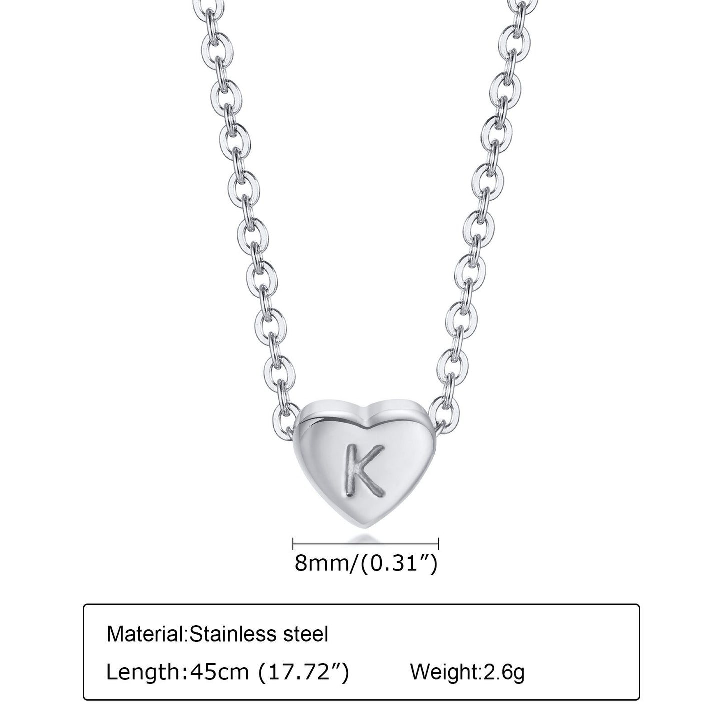 Collar de acero inoxidable Kemstone con letras de corazón - Colgante de amor con 26 letras del alfabeto PN-1670