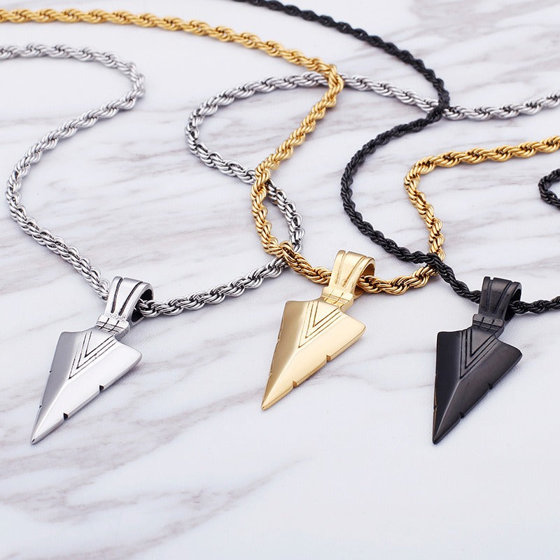 Kemstone Men’s Stainless Steel Arrowhead Necklace – Triangle Vintage Jewelry, Gold/Silver/Black KP79565-K