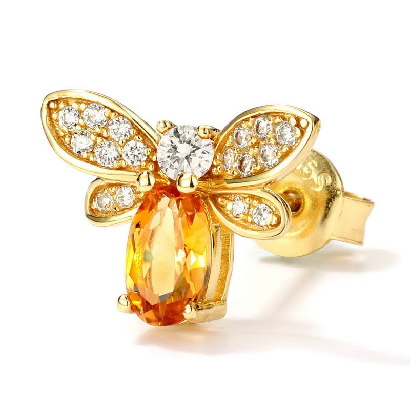 Pendientes de abeja de citrino natural, diseño original, hechos a mano por Kemstone - Precioso diseño de plata S925 bañado en oro