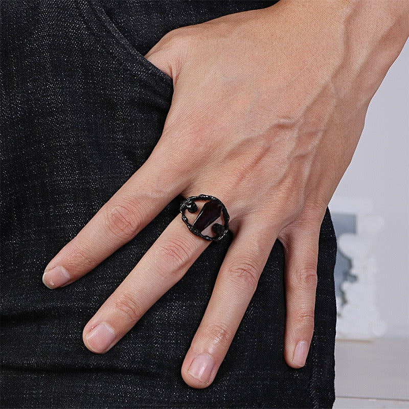 Anello a bara da vampiro gotico Kemstone - Gioiello punk in acciaio inossidabile con inserto in resina per uomo KR52409-K