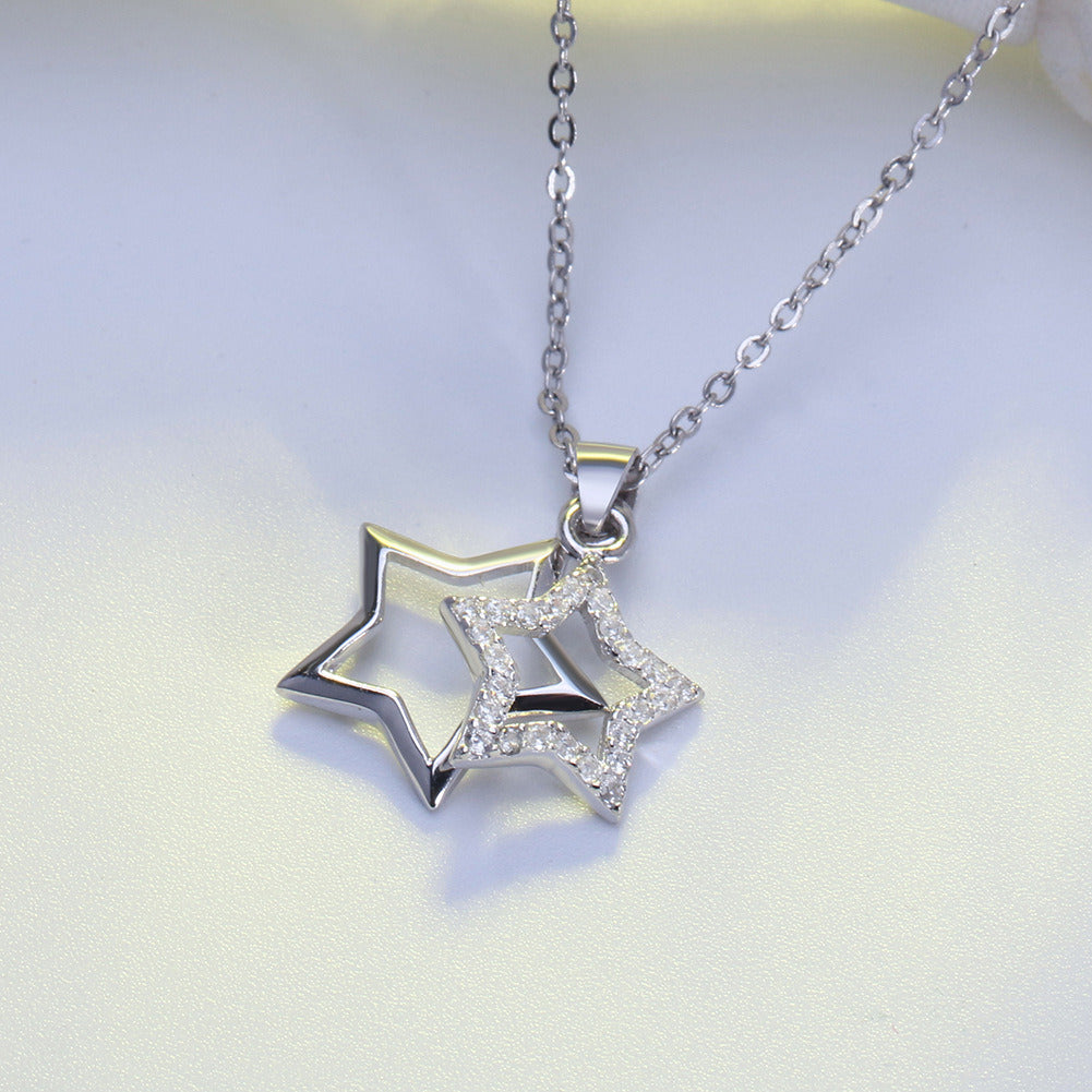 Kemstone 925 Sterling Silver Double Star Pendant Necklace for Women – Dainty Celestial Jewelry, 18-Inch Minimalist Gift A4-SN82