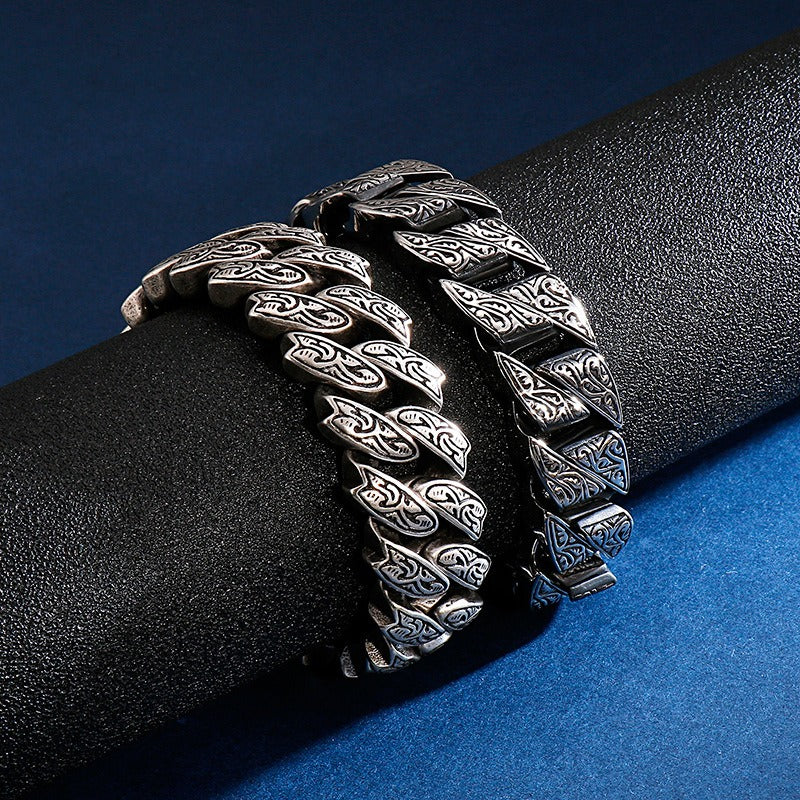 Kemstone Nordic Patterned Curb Chain Bracelet – Heavy 316L Stainless Steel Men’s Gothic Jewelry KB128122