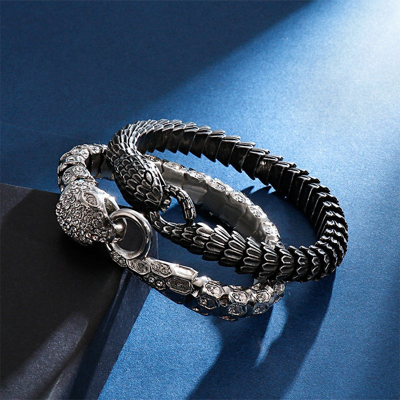 Gothic Snake Scale Chain Bracelet & Necklace – Vintage Titanium Steel Serpent Jewelry for Men KB126122