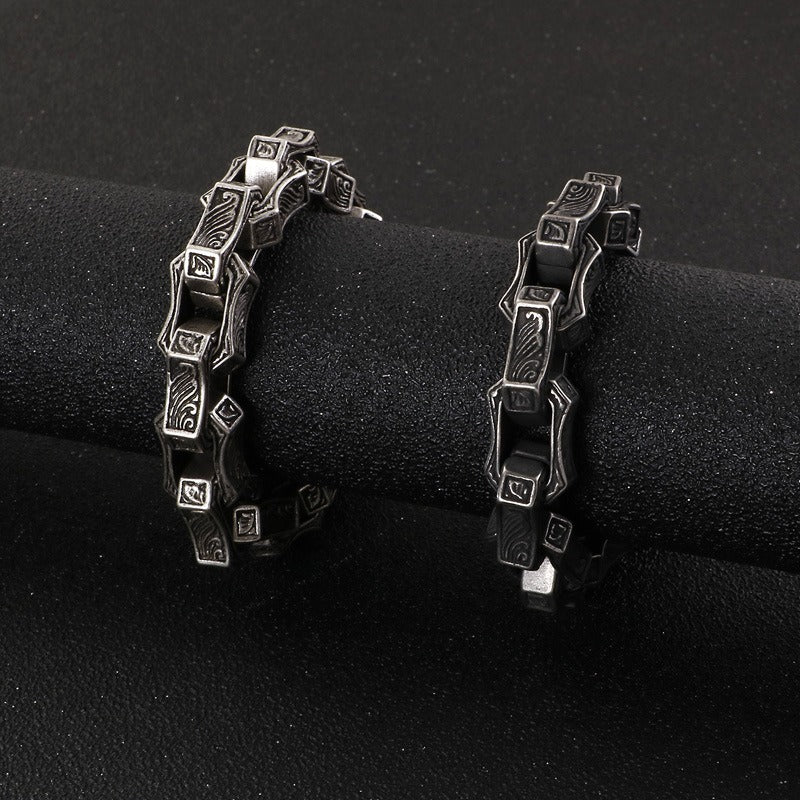 Men’s Vintage Punk Chain Bracelet – Heavy Stainless Steel Biker Link in Blackened or Antique Silver KB118451-BDJX