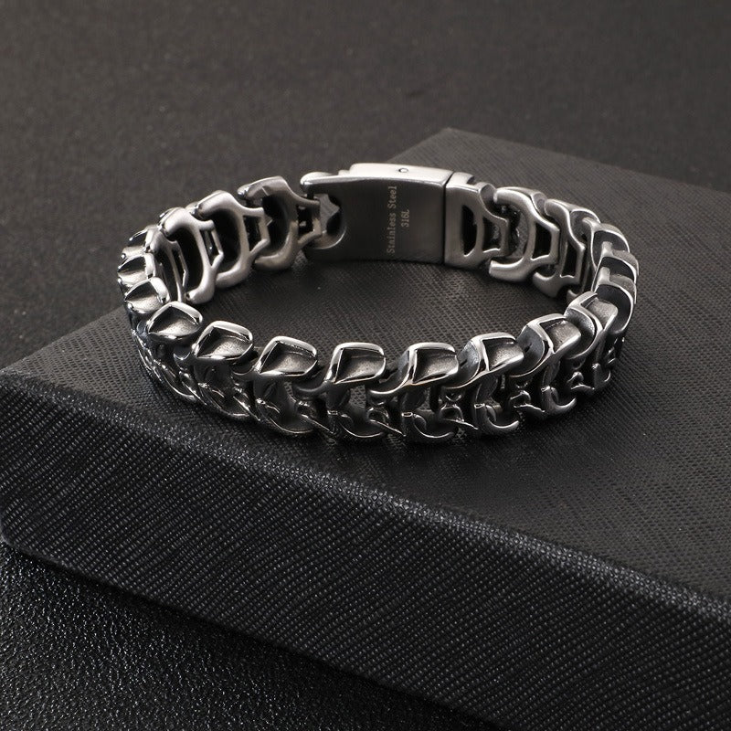 Bracciale punk in acciaio al titanio Kemstone con teschio per uomo KB118447