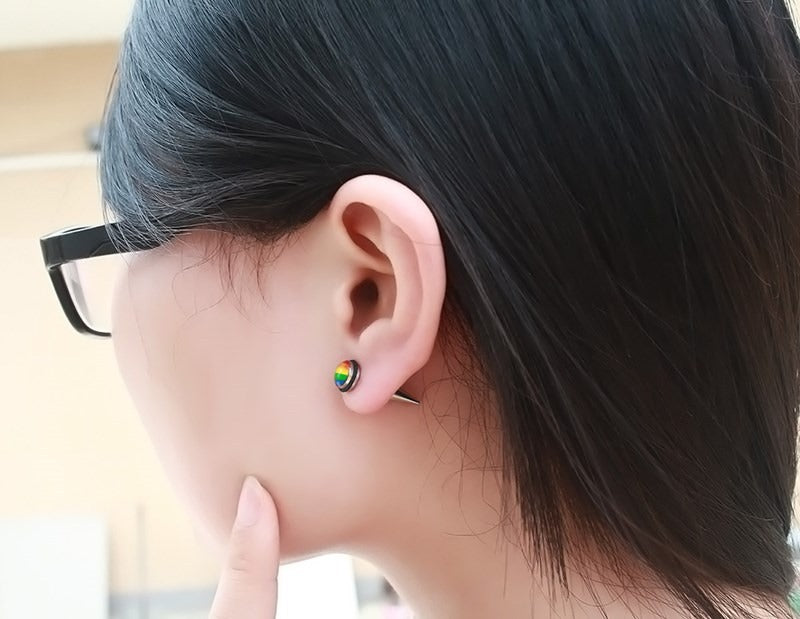 Kemstone Titanium Steel Gradient Ear Studs – Hypoallergenic 9mm Six-Tone Minimalist Jewelry PE-001