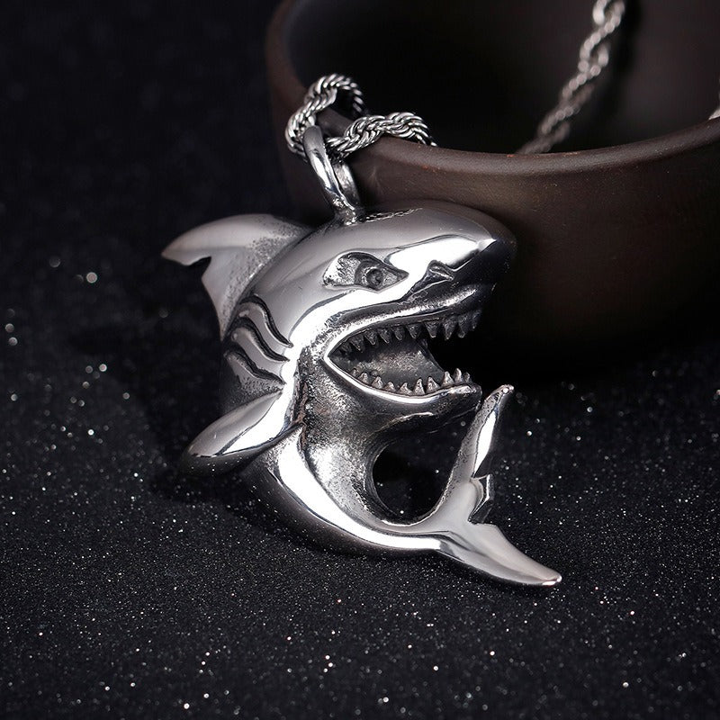 Kemstone Titanium Steel Shark Pendant Necklace – Sculpted Statement Style for Men KP79471