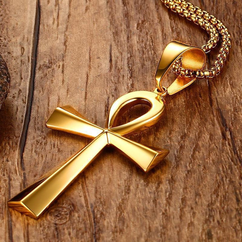 Colgante de cruz Ankh de acero inoxidable de 64 mm de Kemstone para hombre, joyería de hip hop PN-646