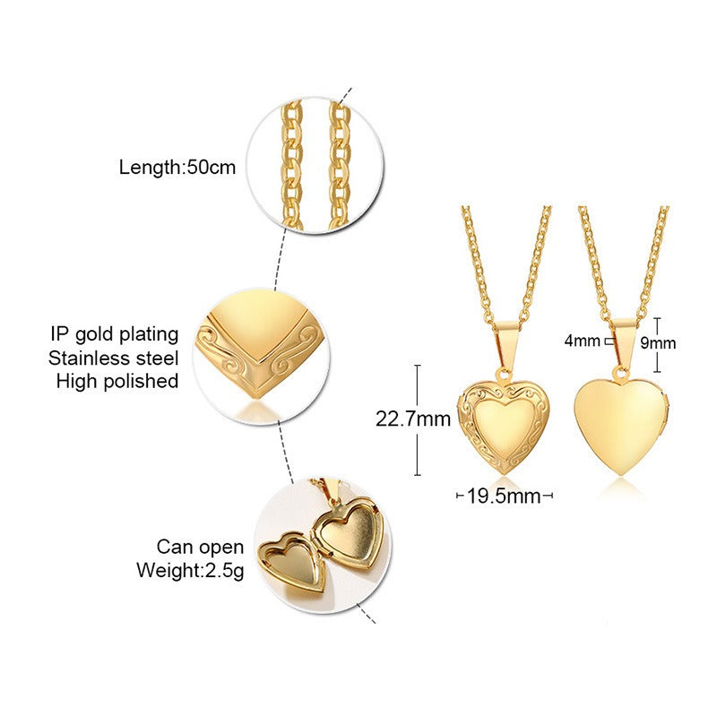 Colgante de corazón de acero inoxidable Kemstone con circonitas - Collar con dije que se abre para mujer PN-1364