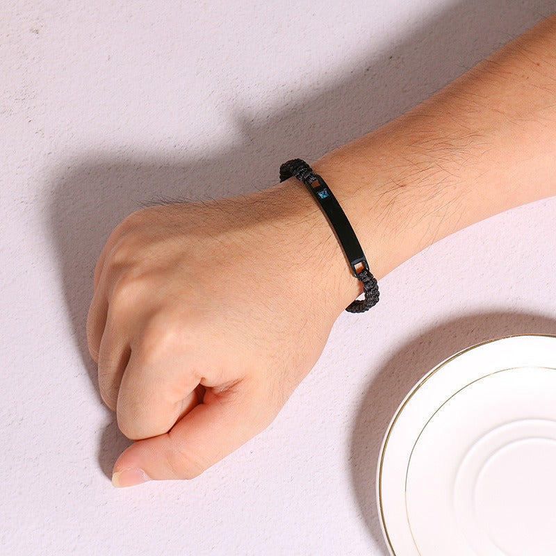 Kemstone Adjustable Couples Bracelet – Braided Rope & Stainless Steel with Zircon Accent CB-035