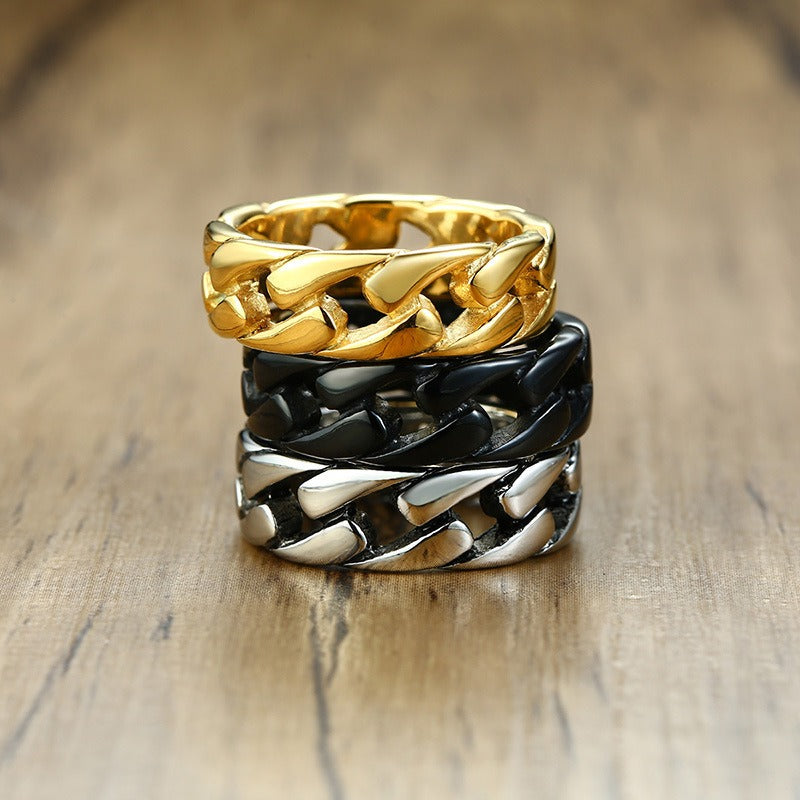 Kemstone Cuban Chain Link Ring – Bold Stainless Steel Biker Band for Men R495