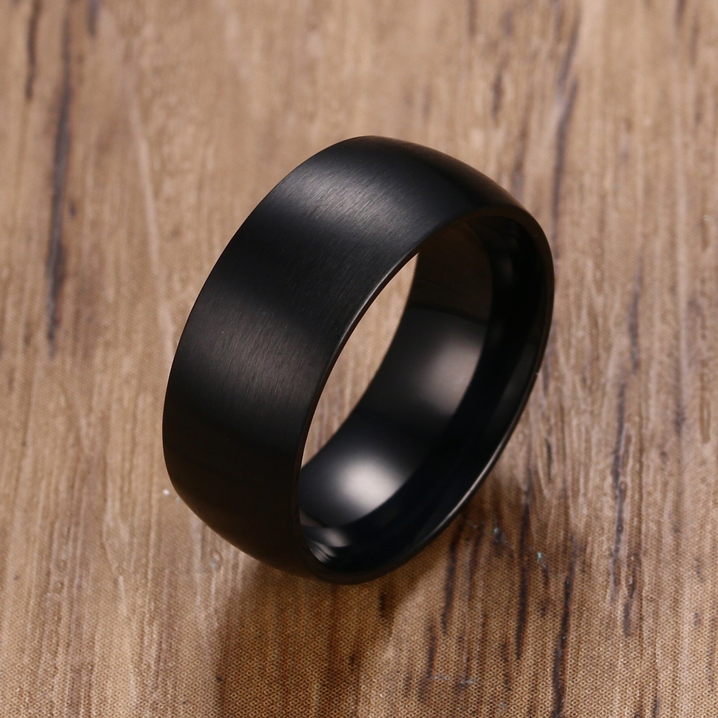 Matte Black Stainless Steel Ring for Men – 8mm Wide Brushed Band | Gothic Street Style R-378B