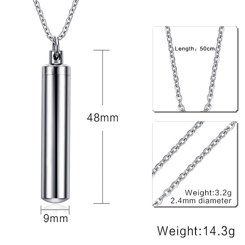 Kemstone Cylindrical Titanium Steel Perfume Pendant – Couple’s Essential Oil Necklace PN-587