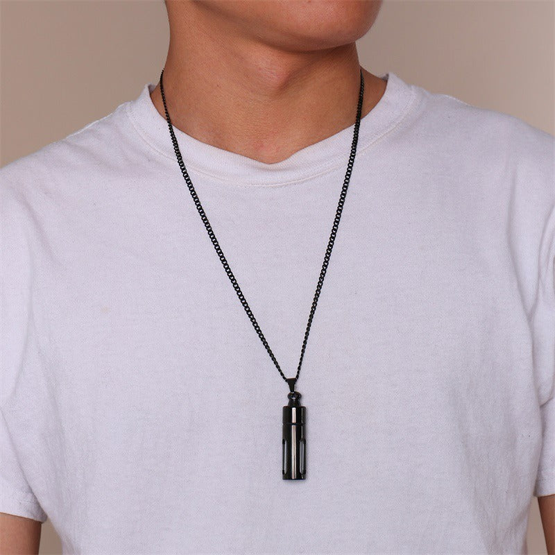 Viking Glass Perfume Bottle Pendant for Men – Stainless Steel Gothic Locket Necklace PN-720