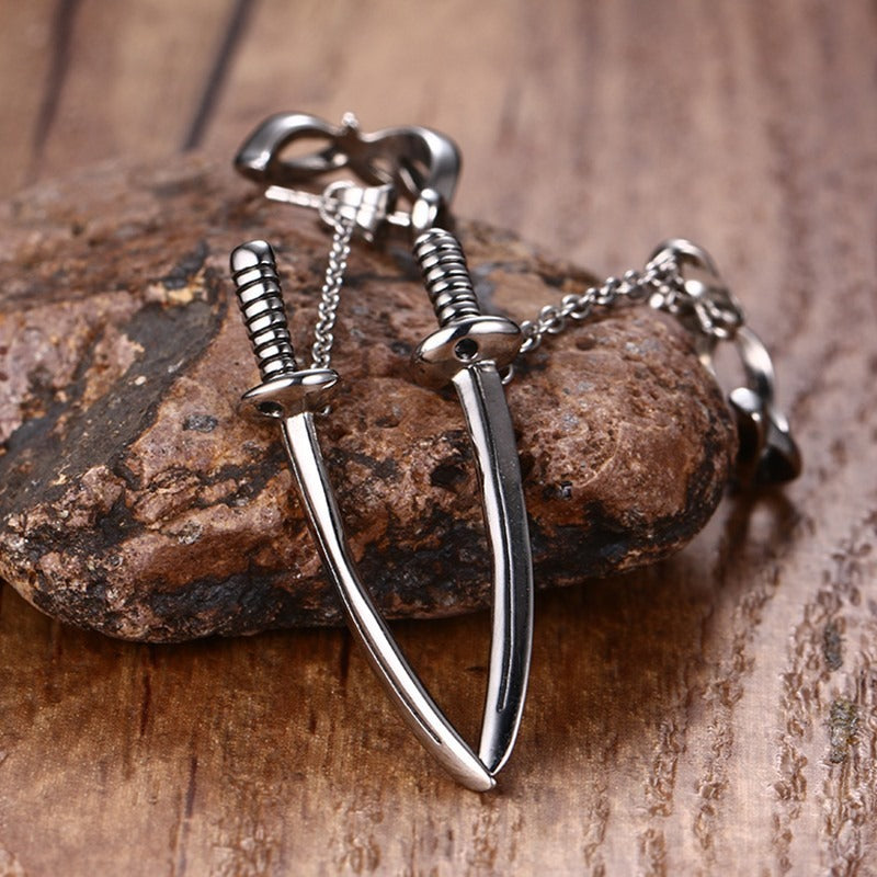 Kemstone Punk Blade Ear Studs for Men - Edgy Hipster Jewelry with Steel Dagger Design ES-123