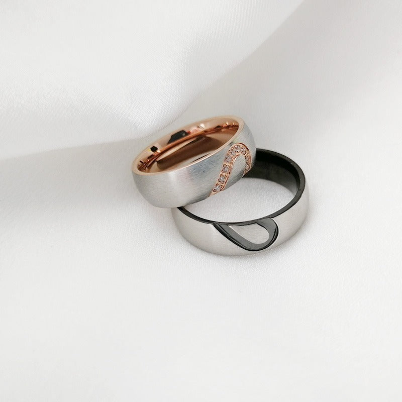 Kemstone Heartbeat Duo Titanium Steel Couple's Ring – Zirconia Accents Modern Love Symbol CR-051