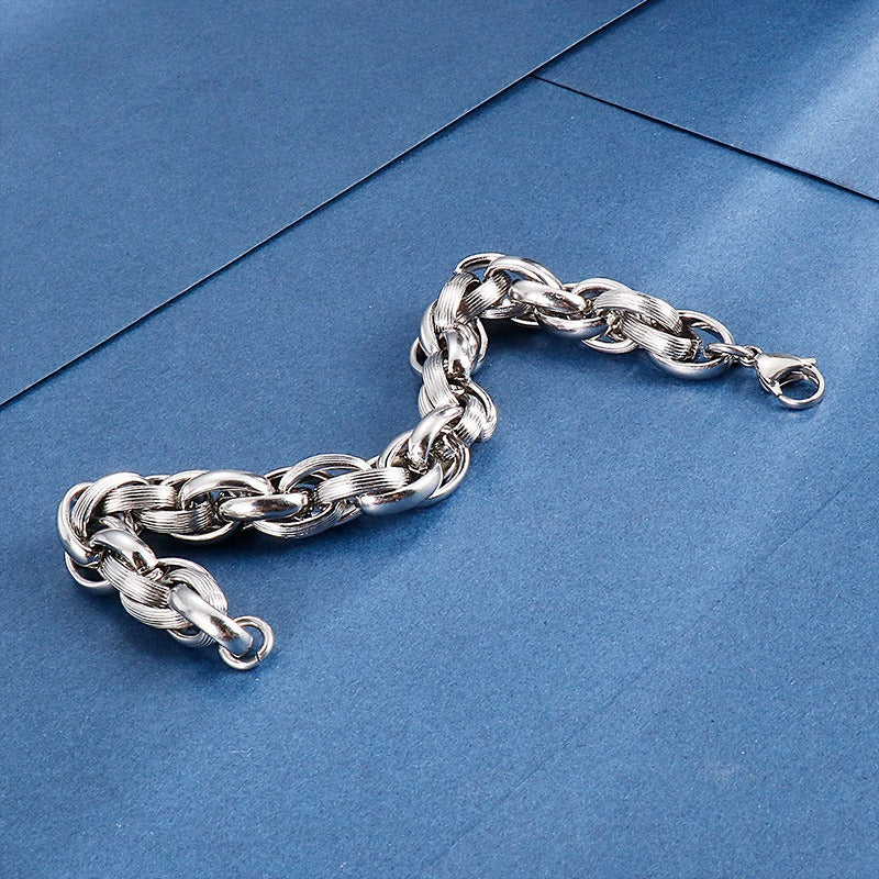 Kemstone Dual-Clasp O-Chain Set – Textured Stainless Steel Necklace & Bracelet for Men KB80794-Z