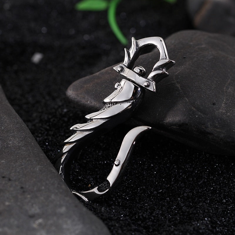 Kemstone Fishhook Pendant Necklace – Rustic Titanium Steel Maritime Symbol for Men KP47066-BD