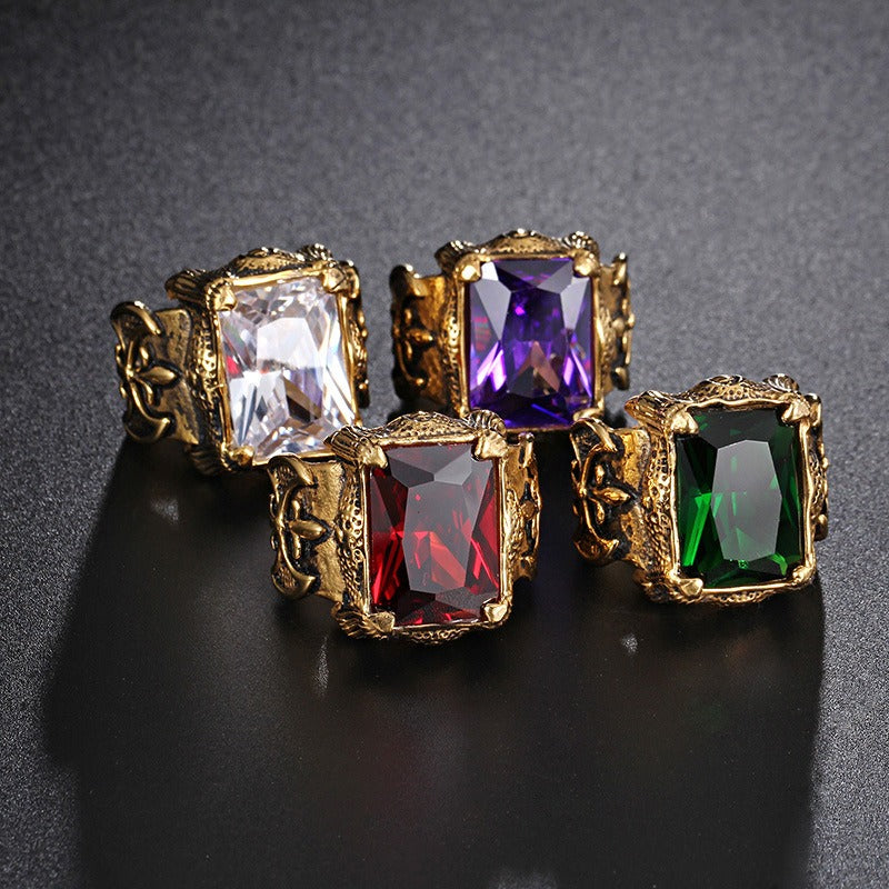 Anillo Kemstone de acero y titanio, estilo gótico punk vintage con cristales para hombre KR39427