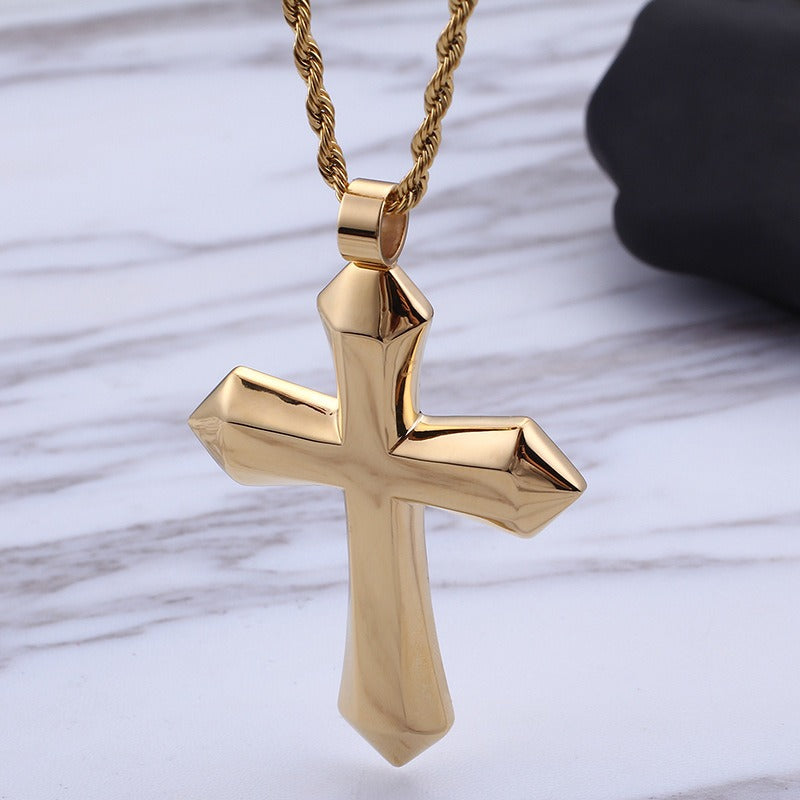 Kemstone Titanium Steel Cross Pendant Necklace – Urban Minimalist Chain for Men’s Streetwear & Gothic Style KP58578-BD