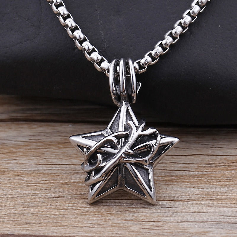 Kemstone Meteorite Star Pendant – Titanium Steel Necklace for Men, Raw Urban Gothic Jewelry KP77555-BD
