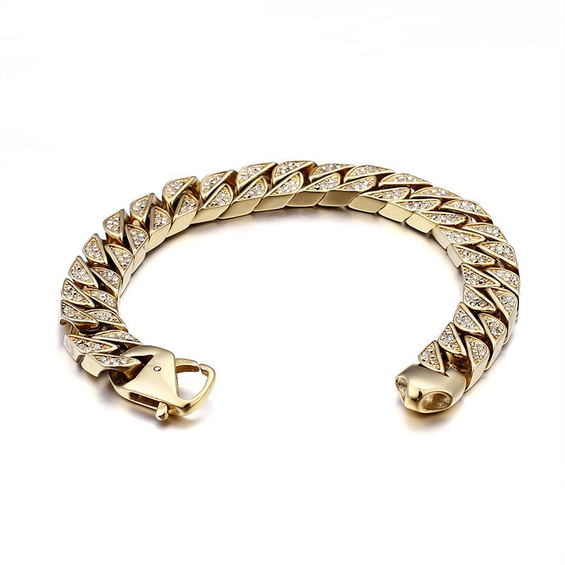 Kemstone Bold Cuban Link Chain - Stainless Steel Hiphop Necklace with Full-Cut Sparkling Stones KS102416-BD