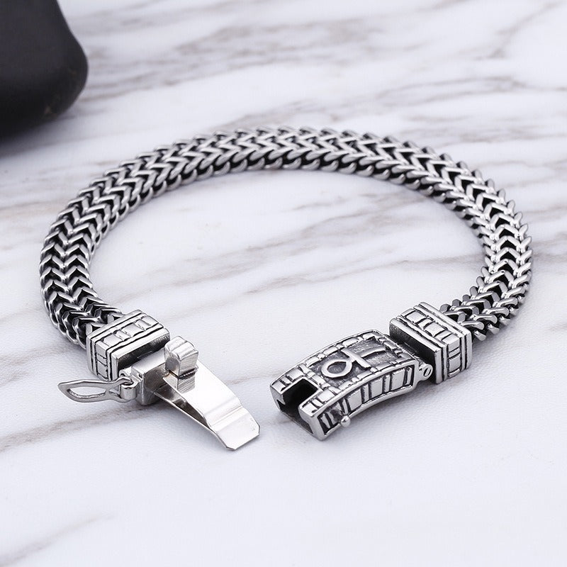Kemstone Double-Row Titanium Steel Chain Bracelet – Rugged Punk Style for Men KB97942
