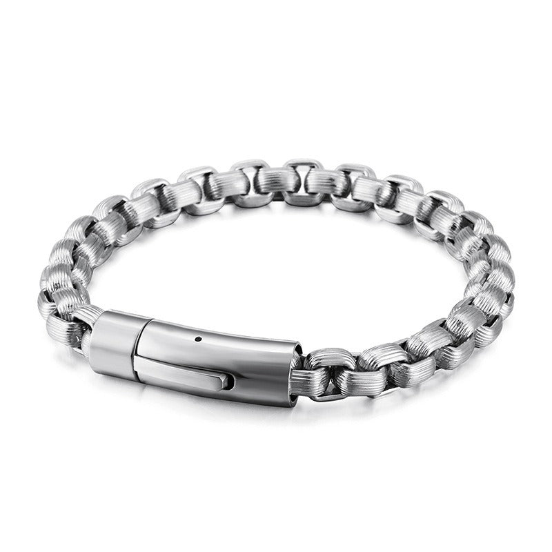 Kemstone Men’s Chunky Stripe Link Bracelet – Stainless Steel Biker Chain KB98786-K