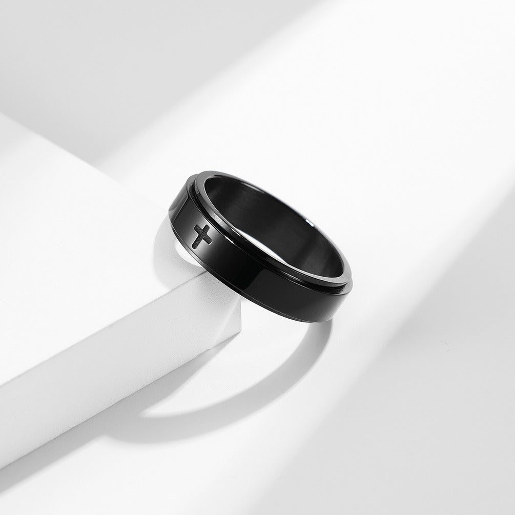 Kemstone Stainless Steel Cross Spinner Ring – Anxiety Relief Couple Band K-R565