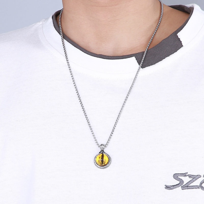 Kemstone Men’s Snake Pendant Necklace – Stainless Steel Gothic Punk Amulet, Norse Dark Jewelry KP55376-BD