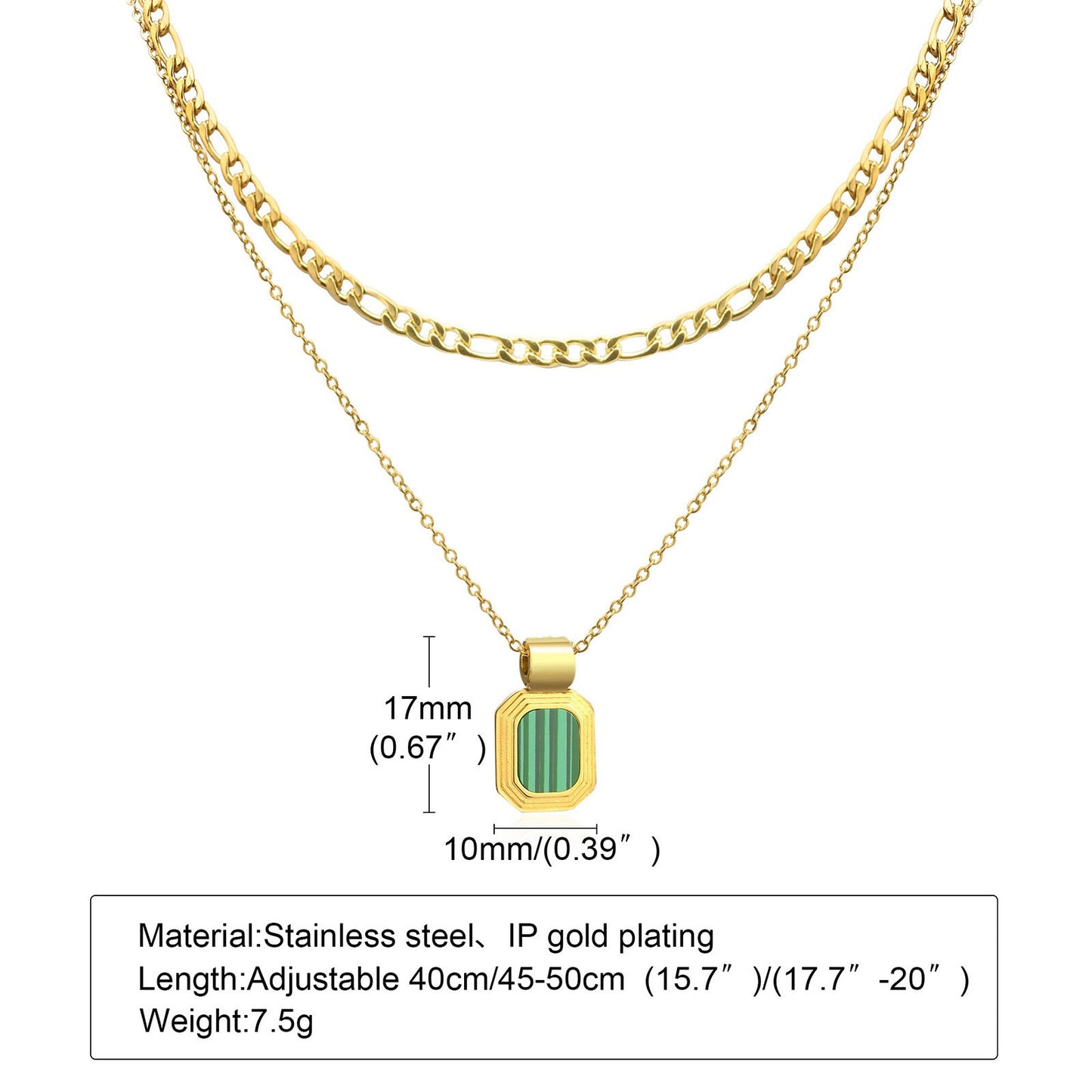 Collar Kemstone de acero inoxidable con placa cuadrada geométrica de doble capa - Colgante minimalista dorado para mujer NC-849