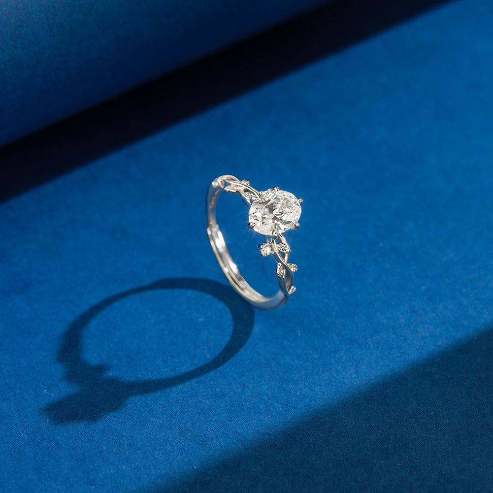 eaf Branch Engagement Ring – 925 Sterling Silver Nature Inspired Promise Ring with 8A Cubic Zirconia by Kemstone A4-LZR47